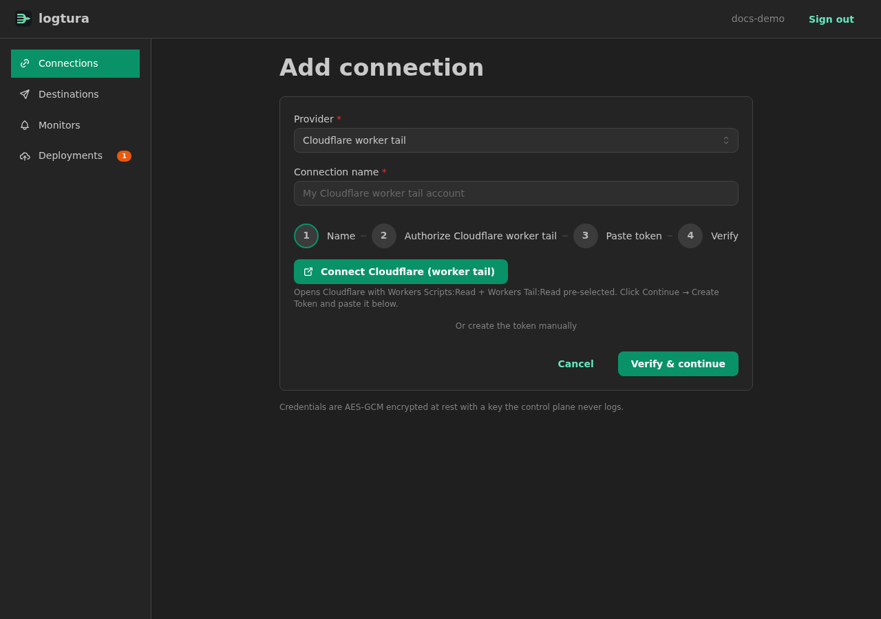 New connection wizard, Cloudflare